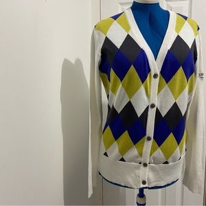 alulr women white multicoloured v neck buttons down cardigan. Size XL. Used.